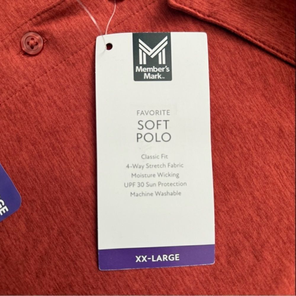 NWT Member’s Mark Performance Polo UPF 30 Moisture Wicking Orange Heather XXL - Picture 4 of 7